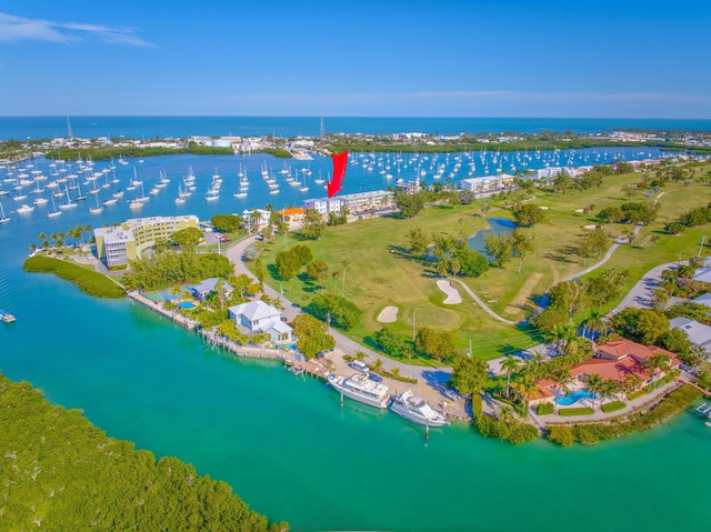 aerial view featuring a water view