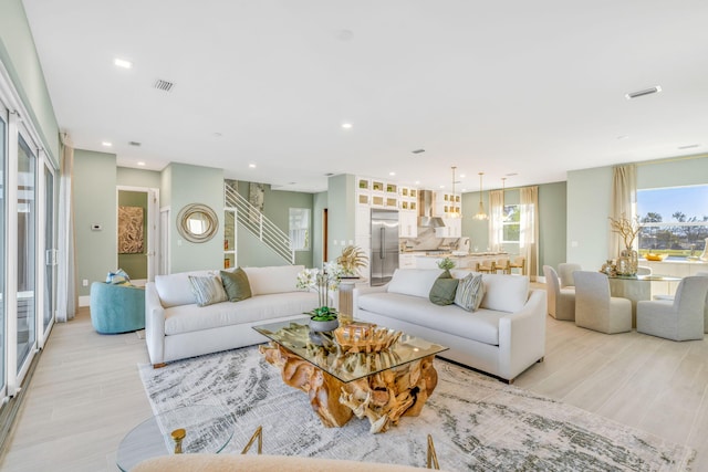 living room with light wood-type flooring