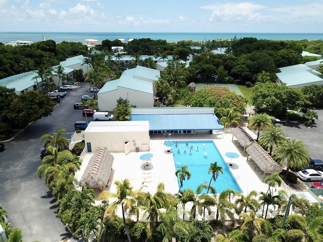 aerial view with a water view