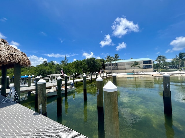 view of dock with a water view