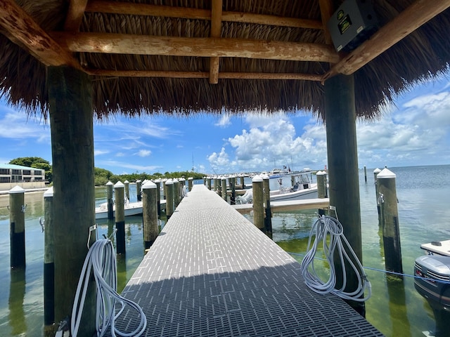 dock area with a water view