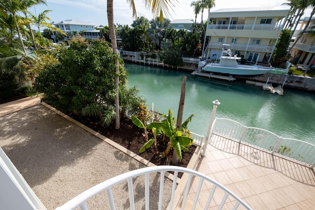 property view of water featuring a boat dock