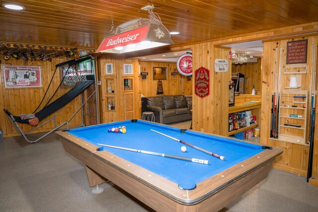 464 Lime Dr, Key Largo, FL 33037 - game room with wooden walls, pool table, and wood ceiling