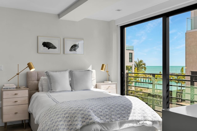 bedroom with a water view