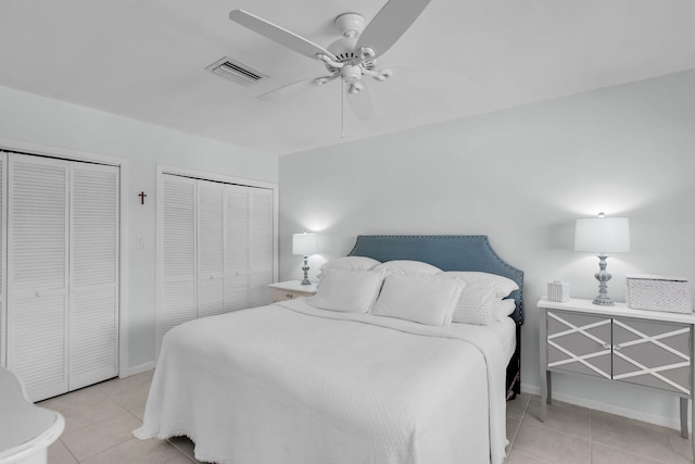 661 12th St, Key Colony, FL 33051 - bedroom with two closets, light tile patterned floors, and ceiling fan