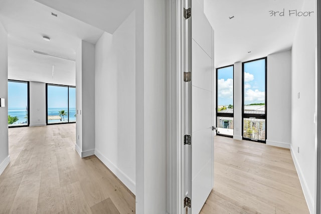 16 Seaside Ave, Key Largo, FL 33037 - hall with light wood finished floors, plenty of natural light, a wall of windows, and baseboards