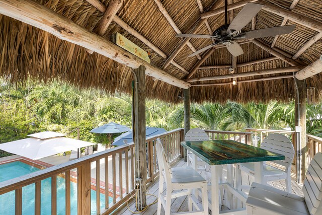 view of patio featuring a gazebo and ceiling fan