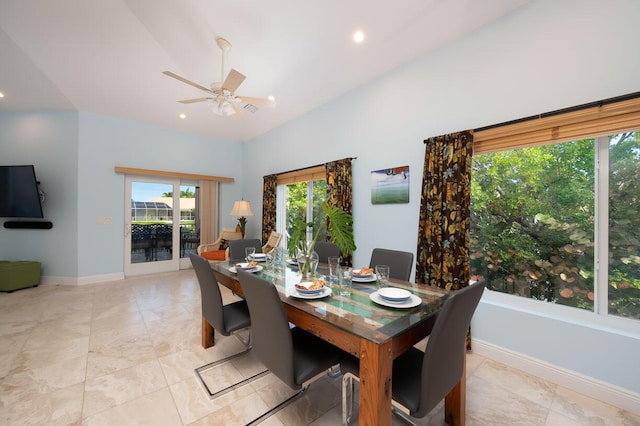 dining area with ceiling fan