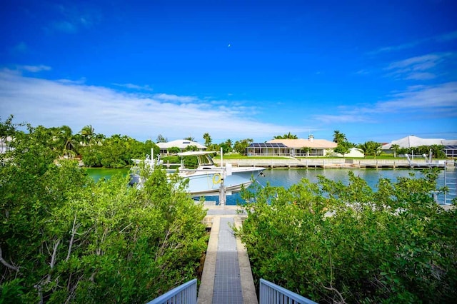 view of water feature featuring a dock