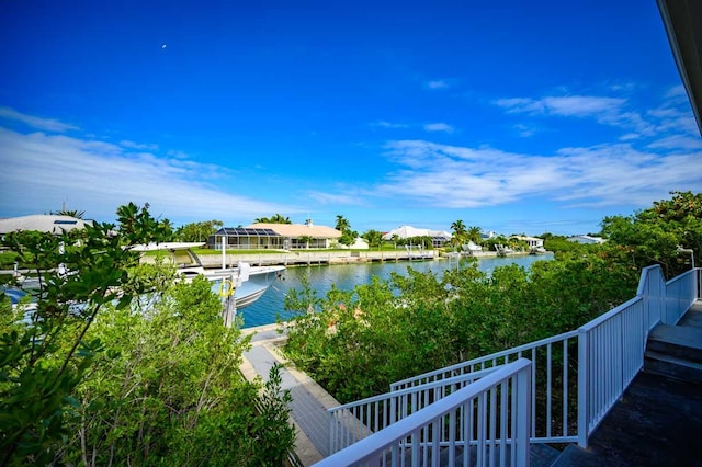 view of water feature with a boat dock