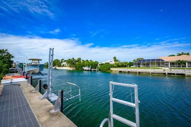 view of dock with a water view