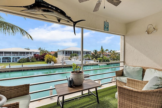 balcony with ceiling fan