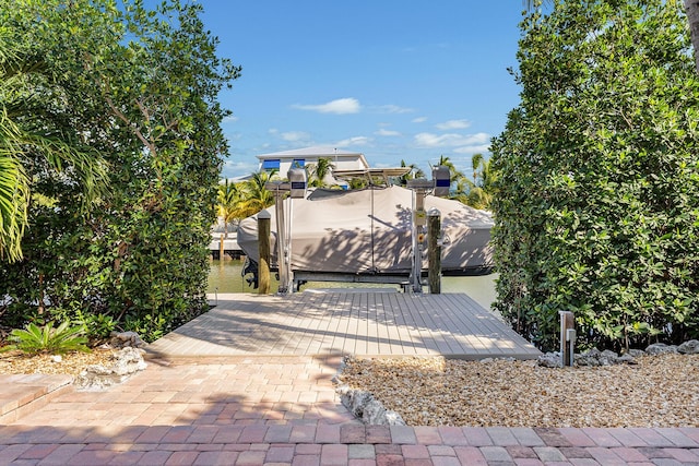 view of patio / terrace featuring a dock