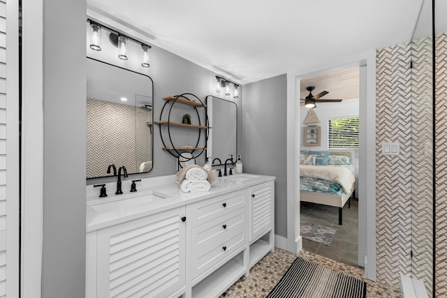 1610 Von Phister St, Key West, FL 33040 - bathroom featuring double vanity, a ceiling fan, ensuite bath, a shower, and tile patterned flooring