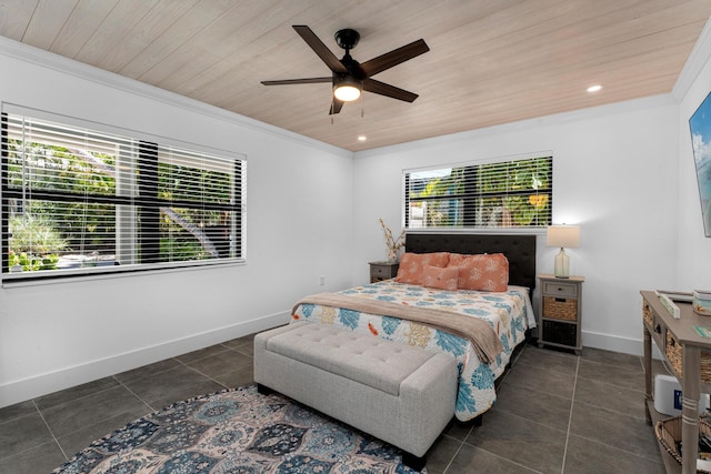 1610 Von Phister St, Key West, FL 33040 - bedroom with multiple windows, wood ceiling, tile patterned flooring, baseboards, and crown molding