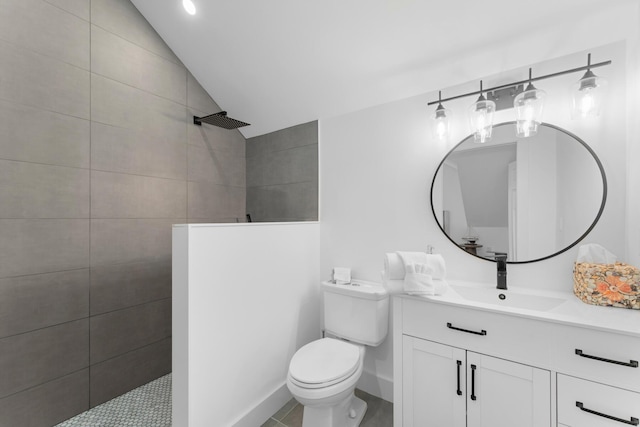 1610 Von Phister St, Key West, FL 33040 - full bathroom featuring a walk in shower, vanity, vaulted ceiling, toilet, and tile patterned flooring
