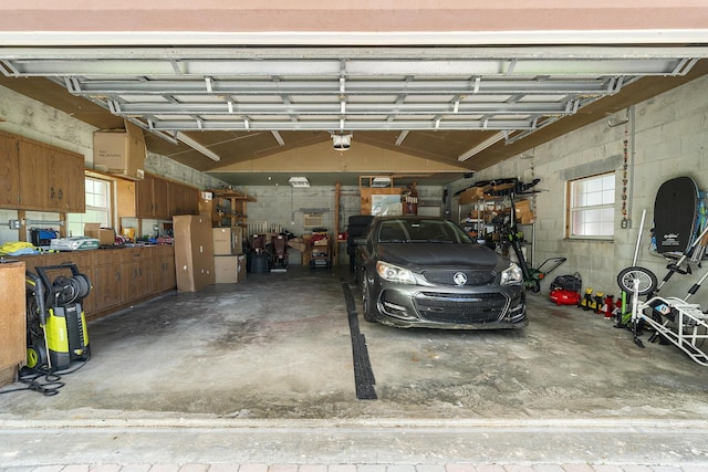 garage with a garage door opener