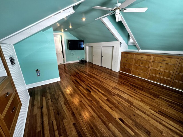 318 Margaret St, Key West, FL 33040 - bonus room with a ceiling fan, lofted ceiling, wood finished floors, and baseboards