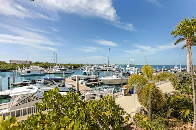 view of dock with a water view