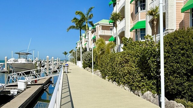 dock area featuring a water view