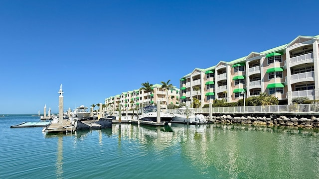 view of dock featuring a water view