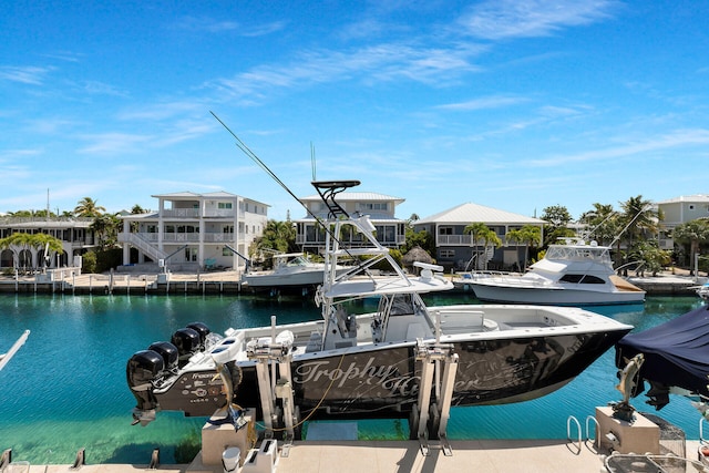 view of dock with a water view