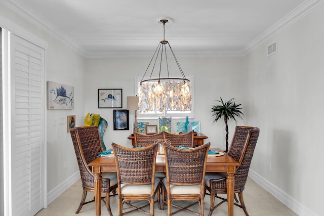 dining area featuring crown molding