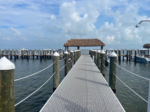 dock area featuring a water view