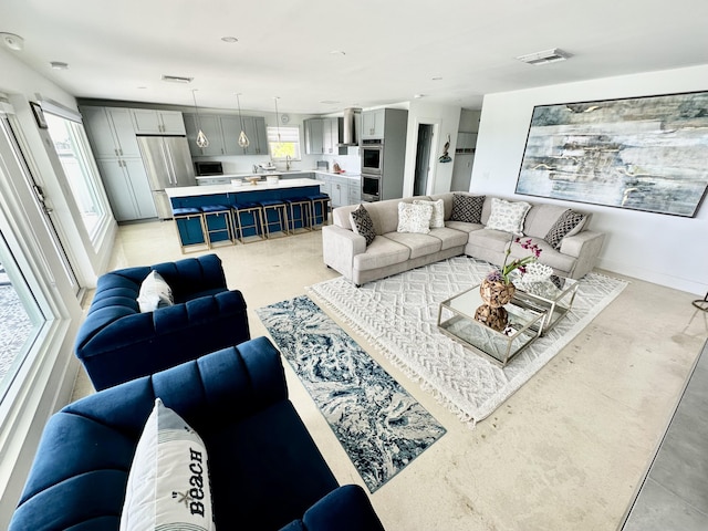 living room with sink and a wealth of natural light