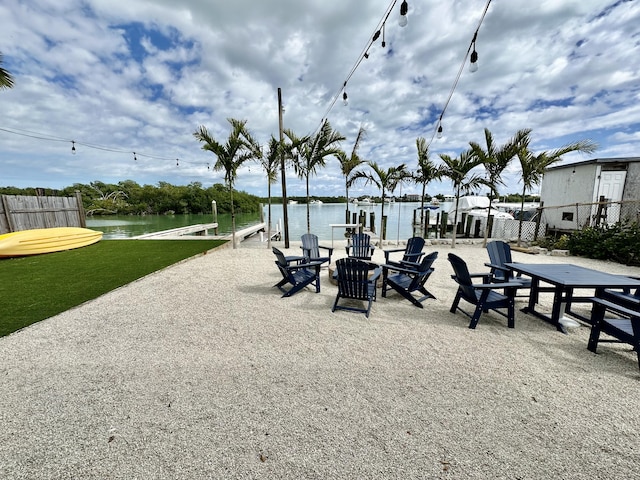 view of home's community with a water view