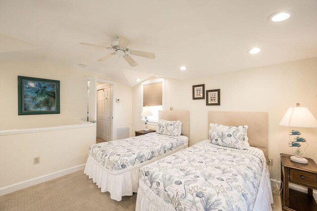 202 Admirals Ln, Key West, FL 33040 - carpeted bedroom featuring baseboards, recessed lighting, lofted ceiling, and a ceiling fan