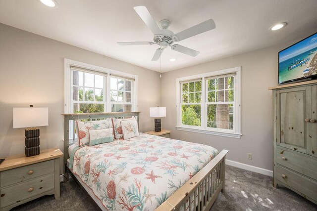 202 Admirals Ln, Key West, FL 33040 - bedroom with multiple windows, baseboards, recessed lighting, dark colored carpet, and a ceiling fan
