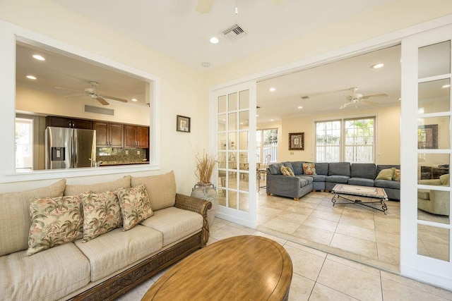 202 Admirals Ln, Key West, FL 33040 - living area featuring a ceiling fan, recessed lighting, and light tile patterned floors