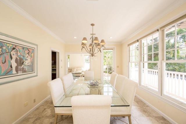 202 Admirals Ln, Key West, FL 33040 - dining room featuring a chandelier, baseboards, ornamental molding, and recessed lighting