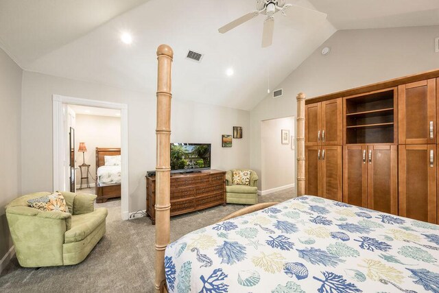 202 Admirals Ln, Key West, FL 33040 - bedroom with vaulted ceiling, light carpet, ceiling fan, baseboards, and recessed lighting