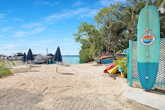 view of play area featuring a water view