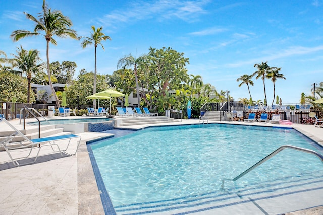 view of swimming pool featuring a patio area