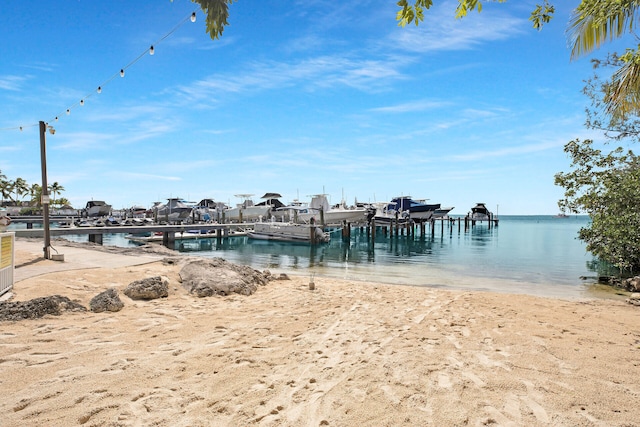 view of water feature featuring a beach view