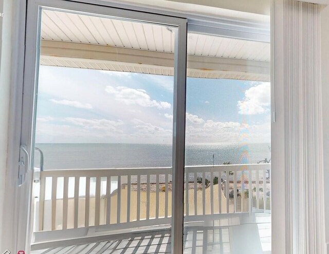 view of water feature with a beach view