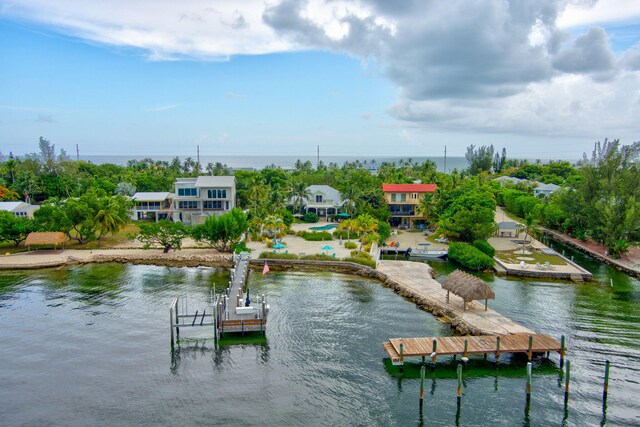 exterior space with a water view