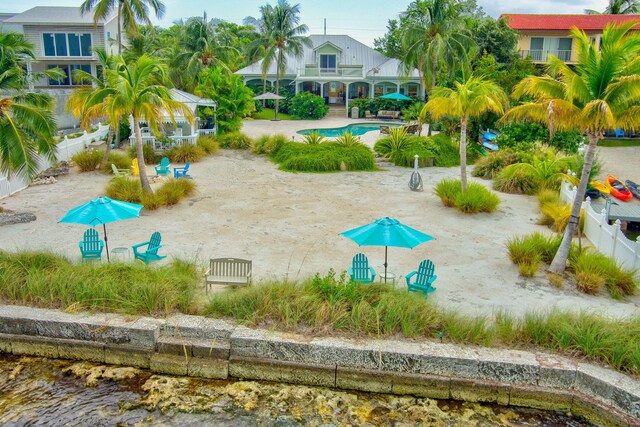 surrounding community featuring a swimming pool and a patio area