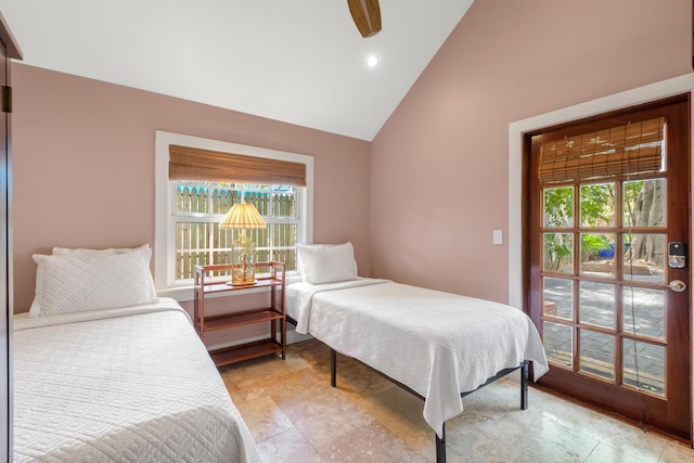 525 Simonton St, Key West, FL 33040 - bedroom featuring a ceiling fan, high vaulted ceiling, and recessed lighting