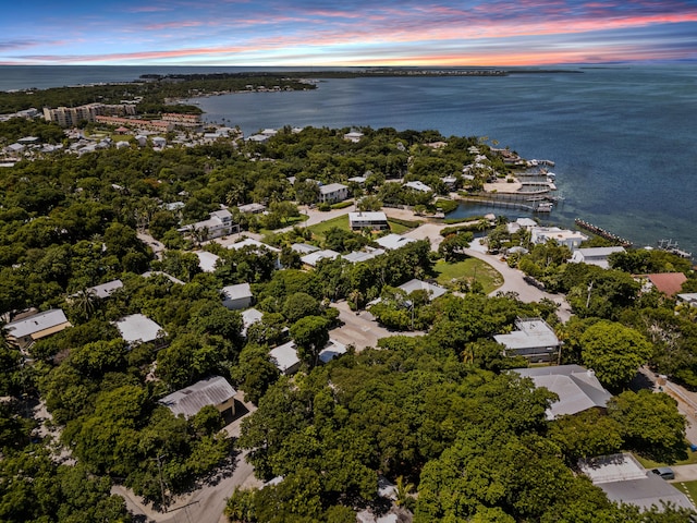 aerial view at dusk with a water view