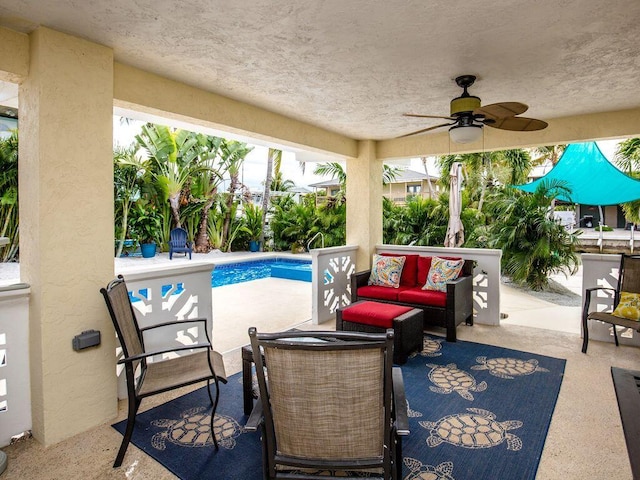 view of patio / terrace featuring outdoor lounge area and ceiling fan