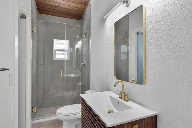 178 Coral Ave, Tavernier, FL 33070 - full bathroom featuring a textured wall, wood ceiling, vanity, and a stall shower