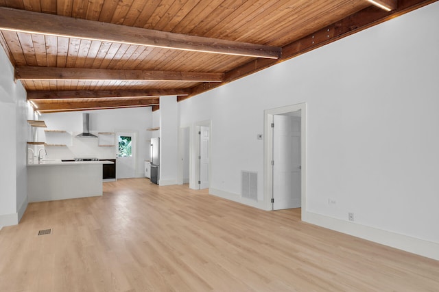 178 Coral Ave, Tavernier, FL 33070 - unfurnished living room with a wooden ceiling with exposed beams and light wood-style flooring