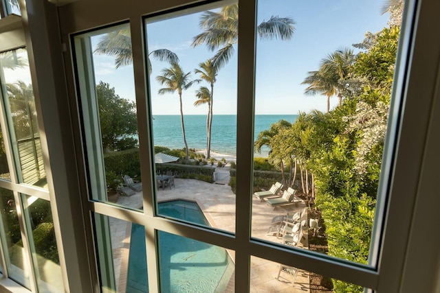 entryway with a water view