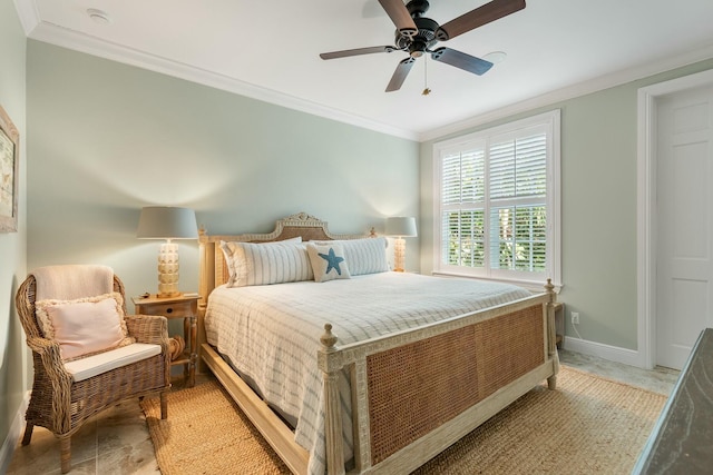 bedroom featuring crown molding and ceiling fan