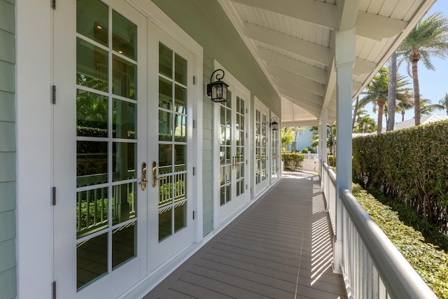 balcony featuring french doors