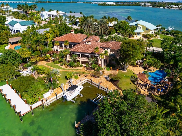 bird's eye view featuring a water view